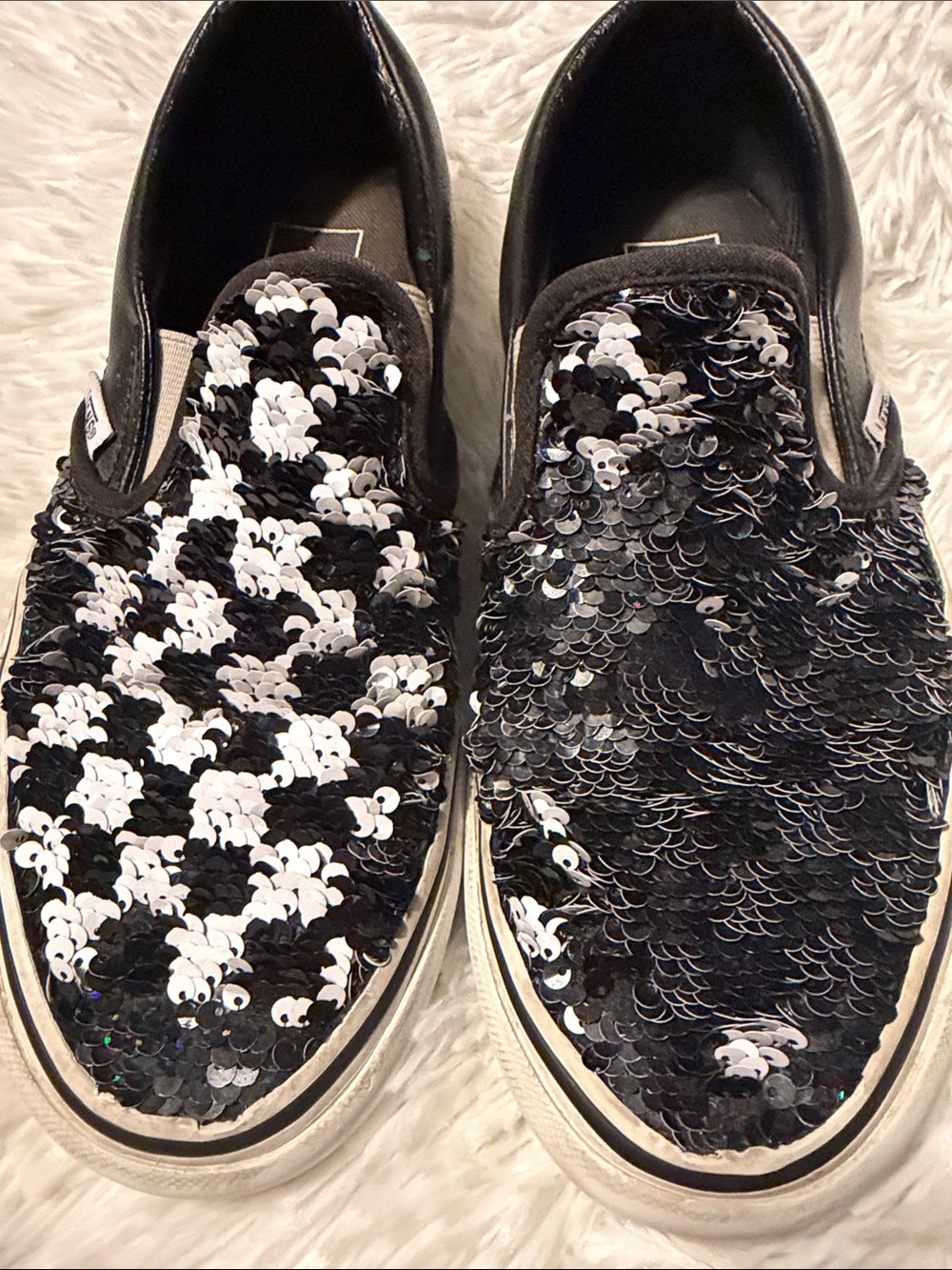 Vans flip sequin slip on checker shoe
